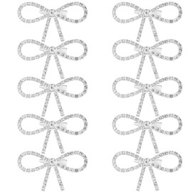 Framendino, 10 Pack Rhineston Bow Brooch Pins Crystal Elegant Bowknot Lapel Pin Suit Coat Breastpin for Women Wedding Party Silver