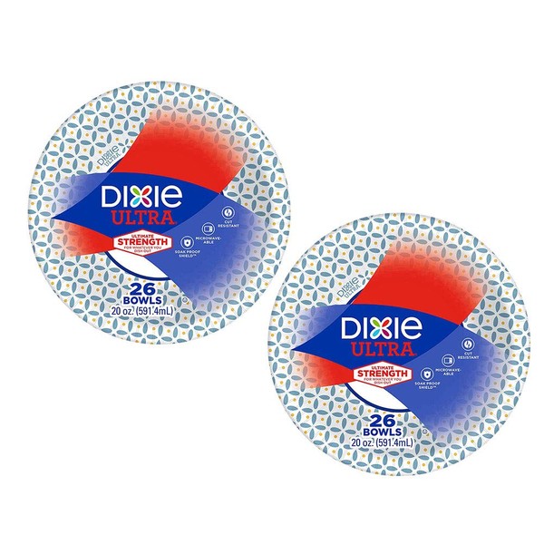 Dixie Ultra Heavy Duty Paper Bowls, 26 Count, 20 Ounce (2 Pack) Styles May Vary