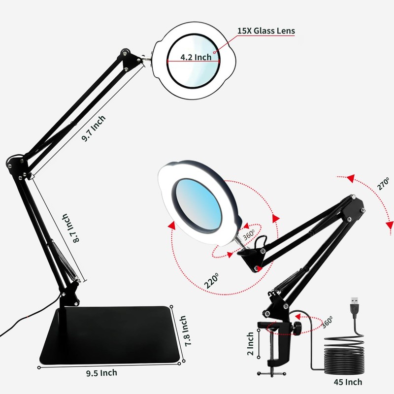 15X Magnifying Glass Desk Lamp, LED Desk Lamp with Base