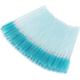 Tbestmax 50 Pcs Varitas de Mascara Desechables, Cristalino Ceja Spoolies Cepillo para Extensiones de Pestañas, Pestañas de Ojos y Brocha de Maquillaje (Azul)