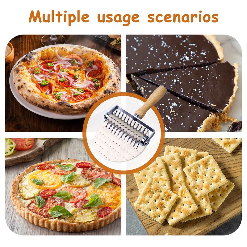 Stainless Steel Pizza Docker, Pizza Dough Docker with Wooden Handle,