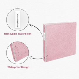 EYROZILL 1 Inch Binders 3 Ring Glitter Binders Fashion View Binder for Office Supply, Waterproof, 2 Pockets, Light Pink