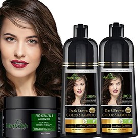 Combo Pack-2pcs Herbishh Hair Color Shampoo for Gray Hair+ 1pc Argan Intense Hair Mask- Hair Dye Shampoo â Colors Hair in Minutes â Long-lasting colorâ 500 Ml âStimulates Dry Frizzy Hair (Dark Brown)
