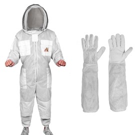 Premium Quality Ventilated Bee Suit for Men and Women with Round Veil, Ultra Protective Layers Beekeeping Suit, White Fabric Mesh Bee Keepers Suit. (White, X-Large)
