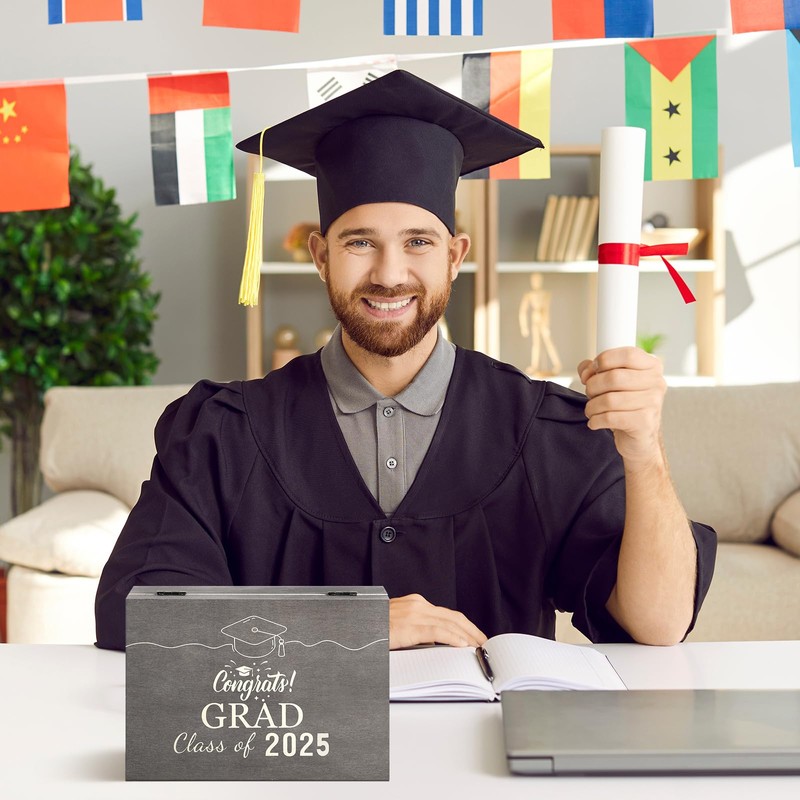 Seeloowy Graduation Keepsake Wood Box Engraving Graduation Cap Gift for