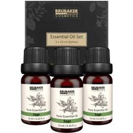 BRUBAKER Cosmetics Set of 3 Sage Oil - Exams, Stressful Situations & Memory Strengthening - Essential Oils Aromatherapy Gift Set 3 x 10 ml Sage Oil Vegan