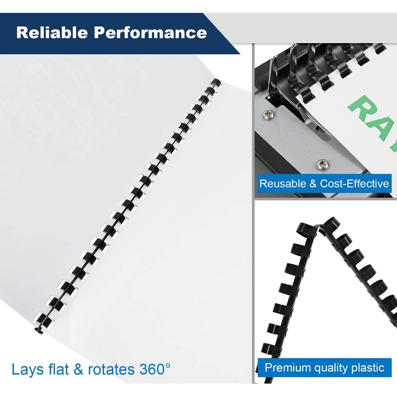 RAYSON Plastic Binding Combs, 190 Sheets, 21 Rings, 22 mm