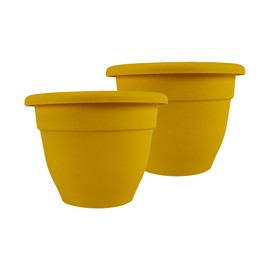 The HC Companies Caribbean Planter Pot - Outdoor & Indoor Plant Pot with Drainage Hole & Plug - Rolled Rim Plastic Pots for Plants & Flowers - Decorative Plant Pot (12" Honey, Pack of 2)