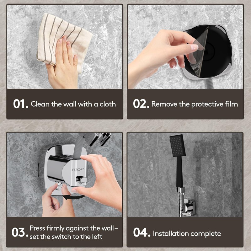 FERCOSEN 360° Rotatable Shower Head Holder with Suction Cup, 10