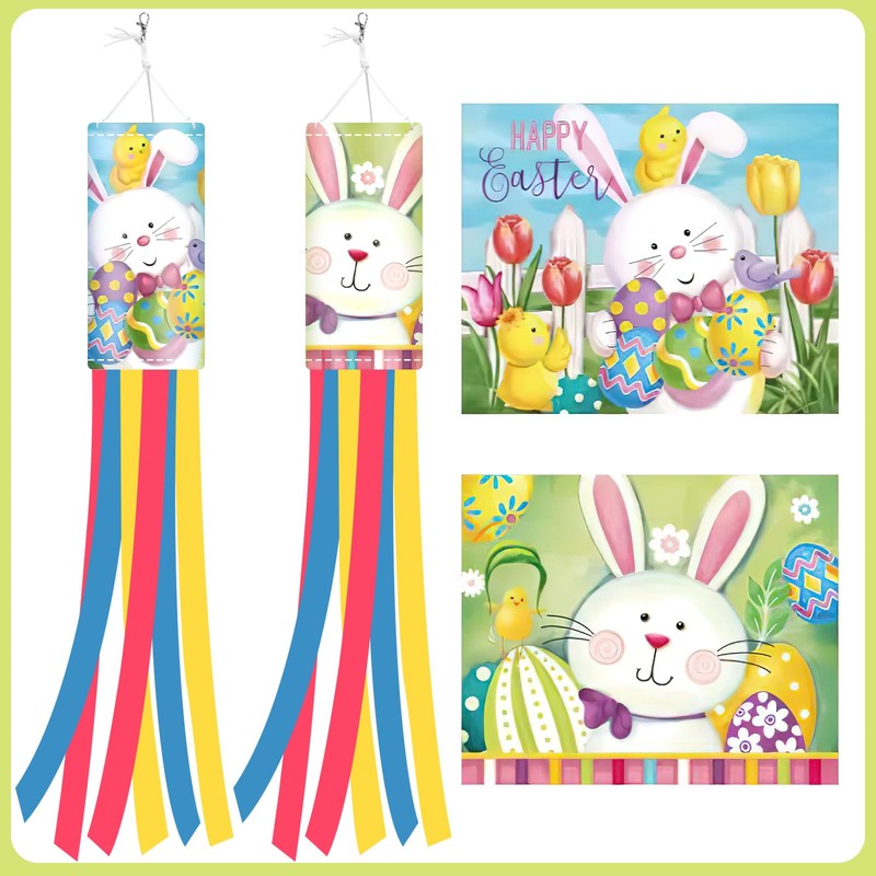 NOVWANG 2 Pcs Easter Windsock,40 Inch Bunny Easter Windsock Spring