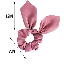 Solid Colors Hair Scrunchies Cute Bunny Ears Hair Ties Ponytail Holders with Bow Women Girls (4 Colors-E-Rose red, Pink, Gray, Blue)