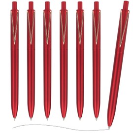 MOTIBACK Retractable Ballpoint Pen, Pack of 6, 0.5 mm Fine Pen with V-Clip and Metal Casing, High-Quality Ballpoint Pen Set for Soft Writing (Red)
