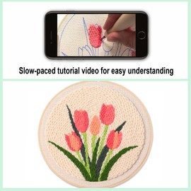 Myfelicity Punch Needle kit,Tulip Embroidery Kit - Punch Needle DIY Craft Set with Vintage Tulip Design, Perfect for Handmade Decor & Floral Stitching Projects