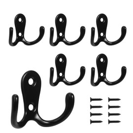 WUDQIJI Vintage Coat Hooks, Pack of 6, Double Wall Hooks, Wall Coat Hooks, Retro Hooks, Gooseneck Hooks with 12 Screws for Hanging Clothes, Coat, Hats, Backpack (Black)