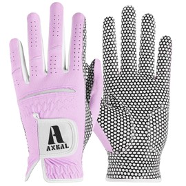 AXKAL Women Golf Gloves Enhanced Grip Comfortable 1 Pack Right Left Hand, Breathable Durable Hot Wet All-Weather Soft Ladies Golf Gloves Purple Pink for Sizes S M ML L XL (Purple, S, Left)