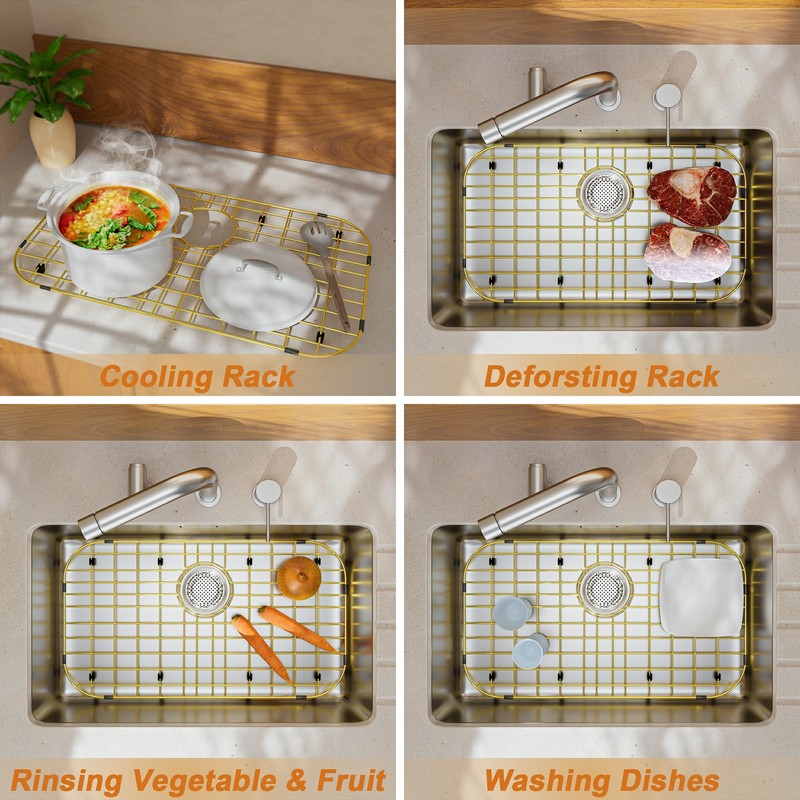 Gold Large 26" x 14" Kitchen Sink Grid,Sink Protector for