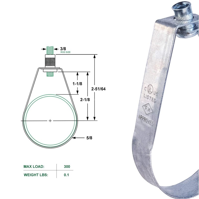 HIGHCRAFT ITSO-HQ114-10 Swivel Loop Pipe Hanger, Pre-Galvanized Steel, 1-1/4 in,