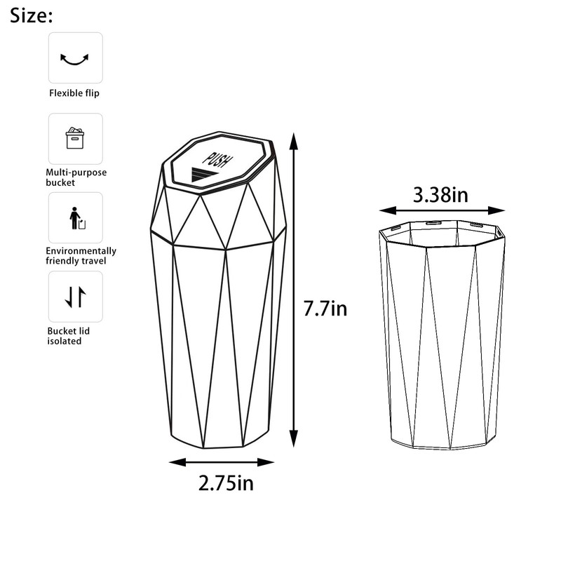 YIOVVOM Car Trash Can with Lid，Mini Diamond Design Automatic Portable