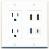 RiteAV 2 HDMI USB-3 USBC Wall Plate with 15A Power Outlet [White]