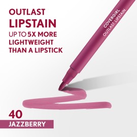 Covergirl Outlast Lipstain, 40 Jazzberry, Smooth Application, Precise Pen-Like Tip, Transfer-Proof, Satin Stained Finish, Vegan Formula, 0.06oz