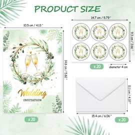 HOWAF 20 Wedding Invitations with Envelopes, Elegant Green Invitation Cards Wedding Invitation Packs Weddings Invites with Envelopes & Stickers for Marriage - A6 Size