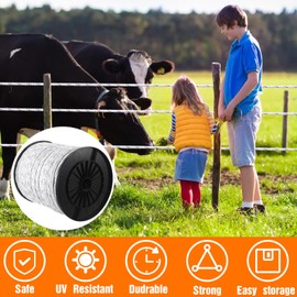 Wowangce Electric Fence Polywire 1000 Feet(305m) Length, 0.3 Inch Wide(8mm) Electric Fencing Wire with 6 Stainless Steel Strands Portable Electric Fence Rope for Livestock Garden