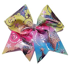 AZBOWS Cheer Bows Silver FOIL Rainbow Stars Hair Bow