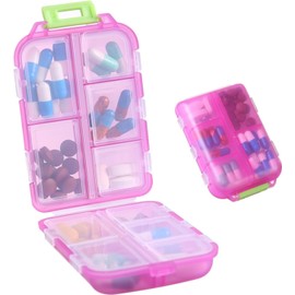 1Pack Travel Pill Organizer - 10 Compartments Pill Case, Compact and Portable Pill Box, Perfect for On-The-Go Storage, Pill Holder for Purse (Pink, One size)
