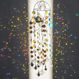 Garden Suncatcher Crystal Pendant Round Shaped Glass Prisms Beads Chain Hanging Angel Ornament Rainbow Maker Aura Prism Glass Crystal Sun Catchers