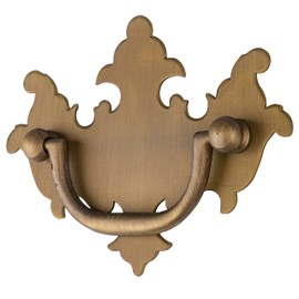 Chippendale Medium Antiqued Brass Drawer Bail Pull | Centers: 2-1/2" | Handle for Antique Cabinet Door, Dresser Drawer, Desk | Reproduction Furniture Hardware | UA-675-AB