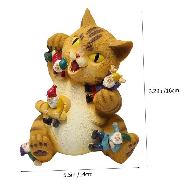 BESPORTBLE Resin Cat Eating Gnomes Statue Unique Cat Figurine for