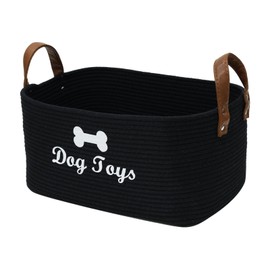 Geyecete X-Large Cotton Rope Dog Basket with Leather handle Blanket Storage Basket Decorative Clothes Hamper Basket | Extra Large Baskets for Blankets or Laundry-Black