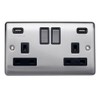 Caradok 2 Gang Double Pole switched socket with USB sockets