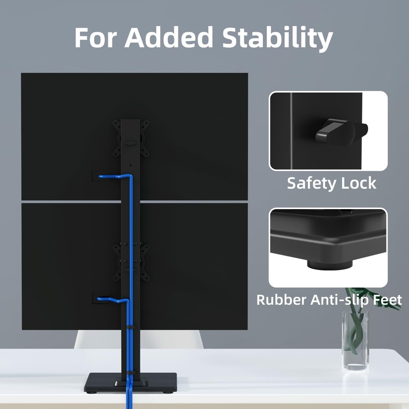 Suptek Dual Monitor Stand with Base- Vertical Stack Screen Free-Standing
