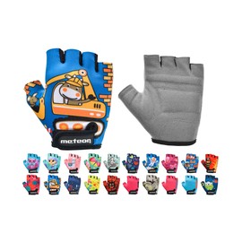 Meteor children's gel cycling gloves, BMX gloves, riding gloves, MTB gloves, kick scooter gloves for girls & boys, multicolour