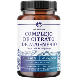 Nobi Nutrition Citrato de Magnesio 500 mg, 60 Cápsulas  Complejo de Alta absorción con óxido de magnesio elemental hecho en EE. UU. sin OGM y sin soja