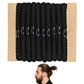 Men's Hair Ties, 10 Pcs Braided Hair Ties for Guys with Adjustable Hold for All Hairstyle, Workout, Office, Daily Use (Black)