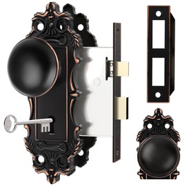 CEYMIO Mortise Lock Door Knobs Interior Oil Rubbed Bronze Door Knob Antique Door Handle Skeleton Key Privacy Vintage Door Locks for Bedrooms Bathroom