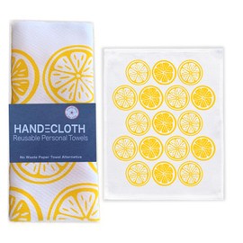 HANDECLOTH Reusable Paper Towels 12 PACK/Lint-free/Cotton/American Made/Machine Washable/Absorbent/Durable/Quality Edges/No Pilling/Guest Towel (Lemons)