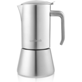 wedrink 100% Edelstahl Espressokocher für Induktion | 9 Tassen spülmaschinenfeste Mokkakanne | Sliver Moka pot espressokanne (9 Tassenx50ml)