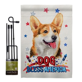 Breeze Decor Patriotic Pembroke Welsh Corgi Garden Flag Set with Stand Animals Dog Puppy Spoiled Paw Canine Fur Pet Nature Farm Animal Creature Small Gift Yard House Banner Made in USA 13 X 18.5