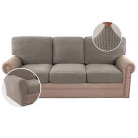 H.VERSAILTEX Multi-Pieces Sofa Covers Stretch Couch Covers Form Fitted Seats and Back Cushions Covers (3 Seat Covers Plus 3 Back Cusion Covers, Bonus 2 Armrest Covers), Taupe