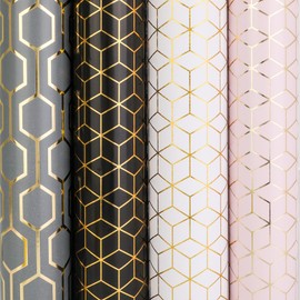 Qpout 4 Sheets of Wrapping Paper, 27.6 x 19.7 Inch Folded Kraft Paper, White, Black, Grey, Pink, Children's Birthday, Valentine's Day, Baby Shower, Wedding, Mother's Day, Father's Day, Christmas, New