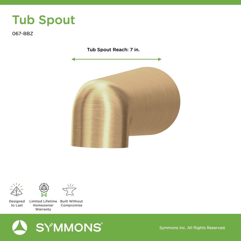 Symmons 067-BBZ Dia Non-Diverter Tub Spout in Brushed Bronze Large