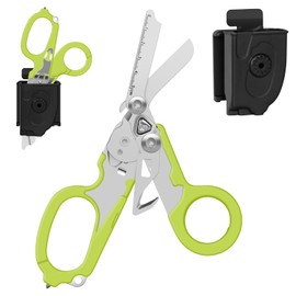 Emergency Shears with Strap Cutter and Glass Breaker Stainless Steel Foldable Scissors Pliers, Outdoor Camping Rescue Scissors Tools … (Green)