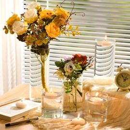 Yungyan 48 Pcs Clear Glass Cylinder Vase Floating Candles Set for Centerpieces Decorative Floating Candle Holder Tall Clear Flowers Vase for Table Party Event Wedding Home Decor (4/6/8/10 Inch Tall)