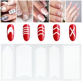 40 Sheets 1696pcs French Tip Stickers，White French Manicure Strips, 5 Different Designs Frenchs Tip Nail Stickers, Self-Adhesive Nail Sticker Decoration for Women Girls Manicure DIY
