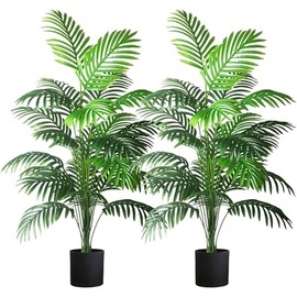 4ft 2pcs Large Artificial Plants Fake Palm Tree Tropical Palm Leaves Faux Palm Plants Tall Tree Indoor Real Touch Plastic Monstera Leaves for Home Garden Outdoor Office Decor (4ft/125cm-2pcs)