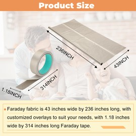 Orsong Orsong Faraday Fabric with Faraday Long Tape, Faraday Fabric 43 ""W x 236 ""L, Faraday Tape 1.18 ""W x 314 ""L, Faraday Fabric Blockable RF Signals 、Radio、Bluetooth、GPS、5G、WIFI、Phone signal