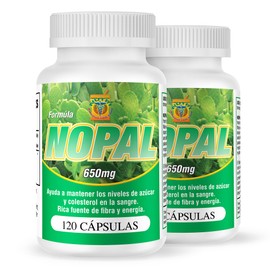Nutrisalud Products Capsulas de Nopal. Set de 2 frascos con 120 capsulas CADA uno. Puro y autentico. Ayuda a la Digestion,Reduce el colesterol, limpia el Colon.